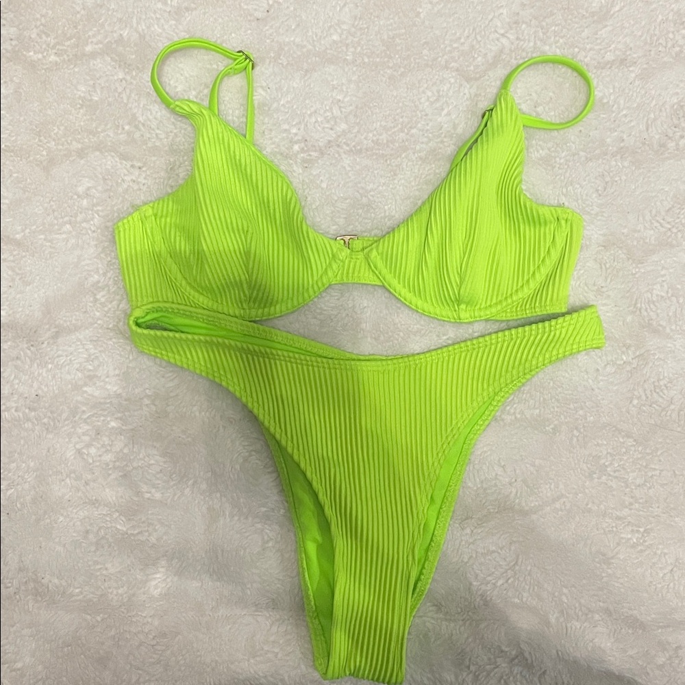 Neon Green Ribbed Bikini Set